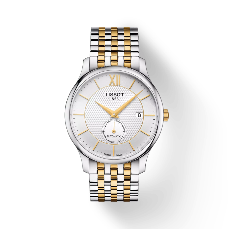 Front view of the watch Tissot Tradition Automatic Small Second with shadow