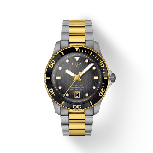 Vue de face de la montre Tissot Seastar 1000 Powermatic 80 40mm avec ombre