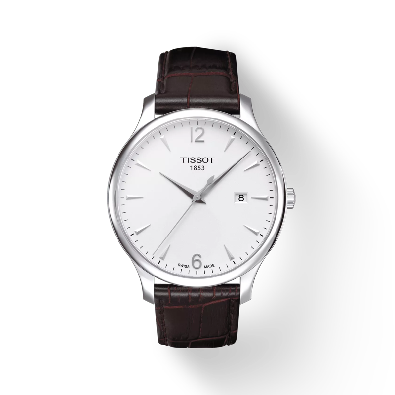 Front view of the watch Tissot Tradition with shadow
