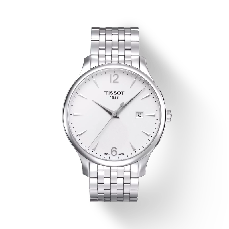 Front view of the watch Tissot Tradition with shadow