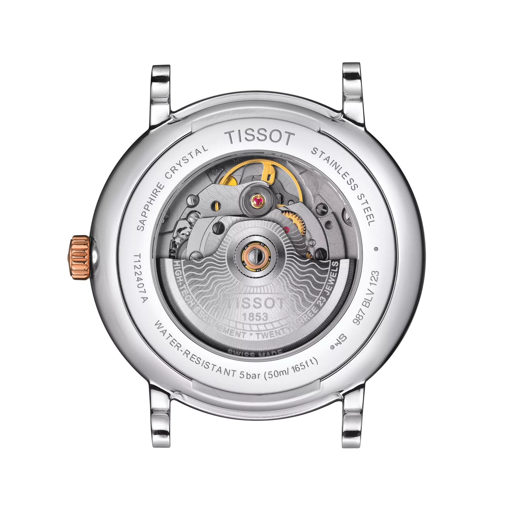 Back view of the watch case Tissot Carson Premium Powermatic 80