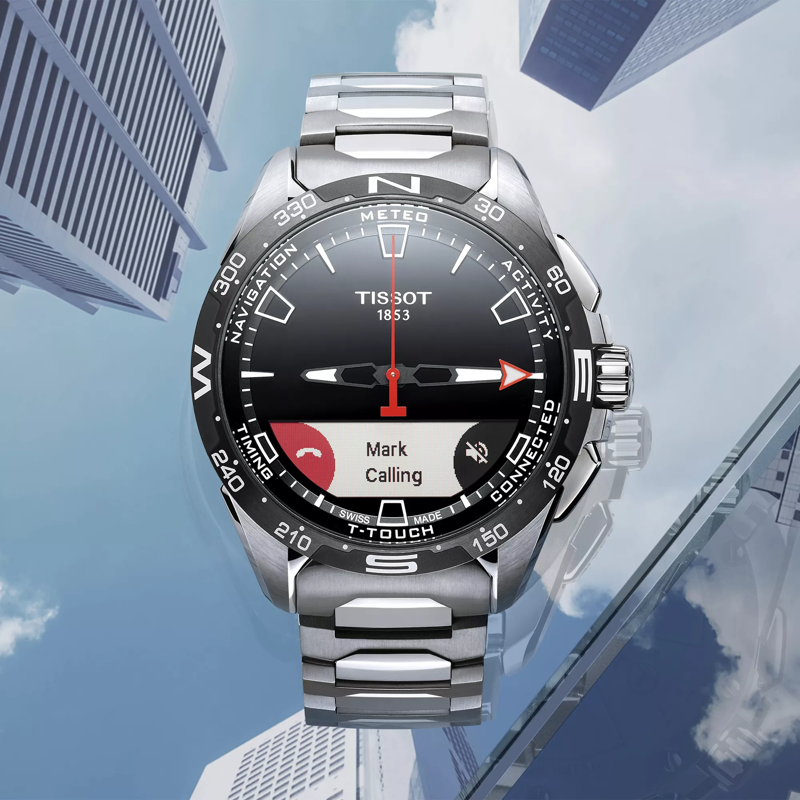 Tissot T-Touch Connect Solar watch on a colored background