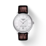 Vue de face de la montre Tissot Carson Premium Powermatic 80 avec ombre
