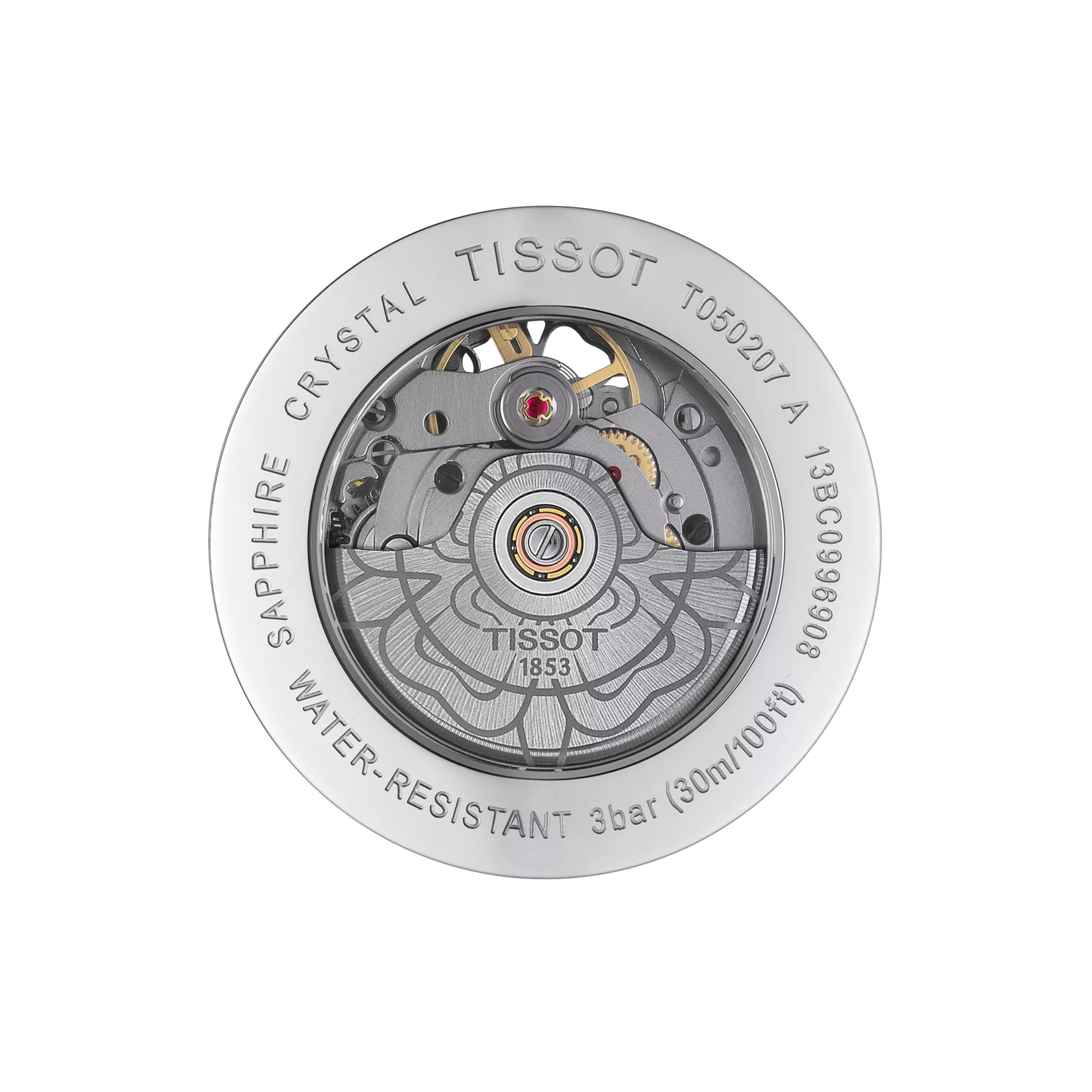 มุมมองด้านหลังของตัวเรือนนาฬิกา Tissot Lady Heart Powermatic 80