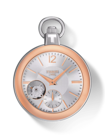 Front view of the watch Tissot Pocket Mechanical Skeleton with shadow