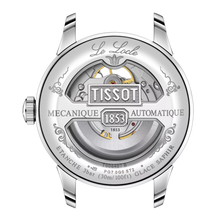 Back view of the watch case Tissot Le Locle Powermatic 80 Open Heart
