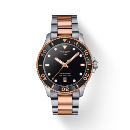 Front view of the watch Tissot Seastar 1000 Quartz 40mm with shadow