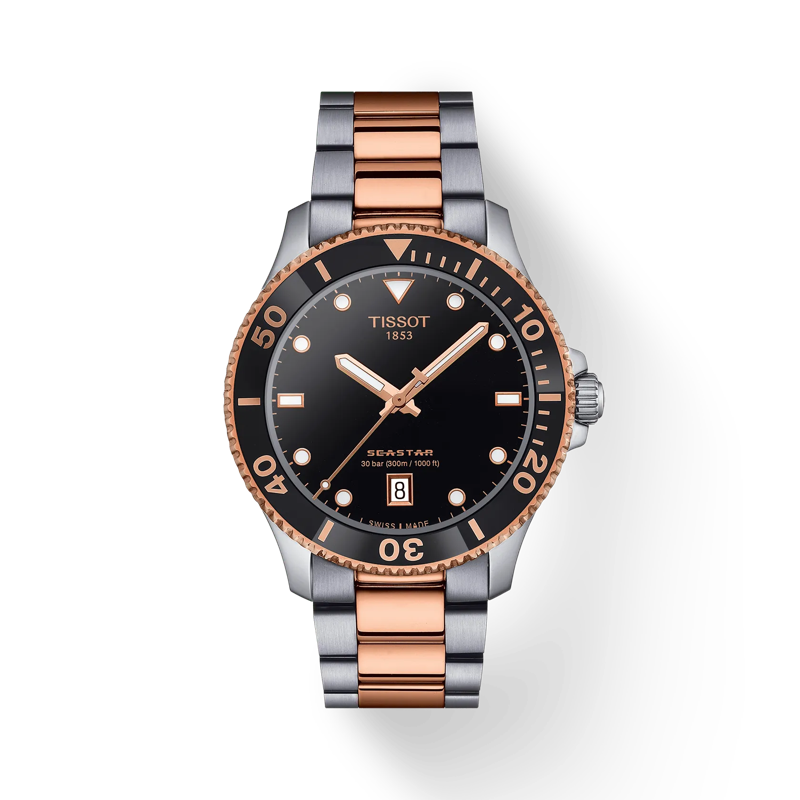 Front view of the watch Tissot Seastar 1000 Quartz 40mm with shadow
