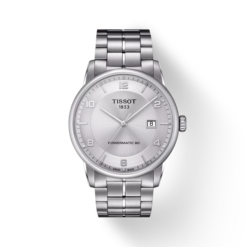 Front view of the watch Tissot Luxury Powermatic 80 with shadow