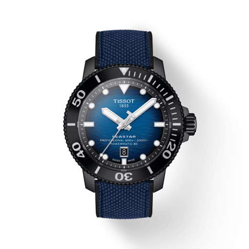 Front view of the watch Tissot Seastar 2000 Professional Powermatic 80 with shadow