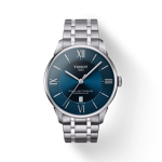 Front view of the watch Tissot Chemin des Tourelles Powermatic 80 with shadow