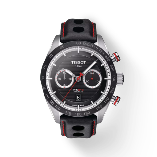 Front view of the watch Tissot PRS 516 Automatic Chronograph with shadow