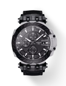 Vue de face de la montre Tissot T-Race Automatic Chronograph avec ombre