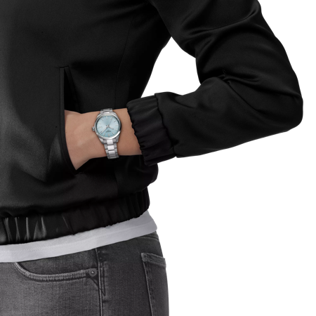 Simulation of the watch Tissot PR 100 34mm on a wrist