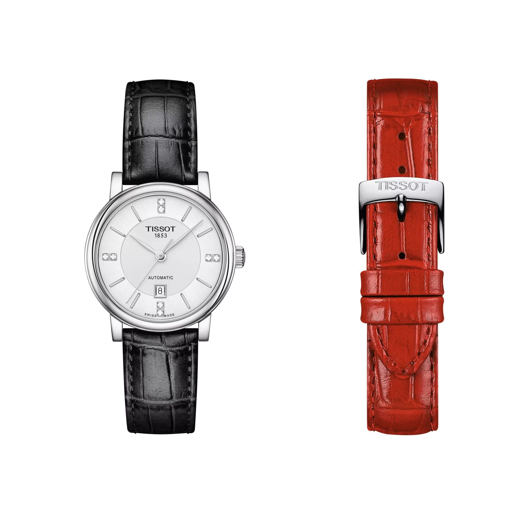 Front view of the watch Tissot Carson Premium Lady Automatic with additional bracelet
