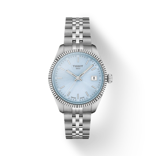 Vue de face de la montre Tissot Ballade 34mm avec ombre