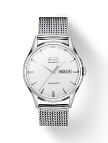 มุมมองด้านหน้าของนาฬิกา Tissot Heritage Visodate Automatic พร้อมเงา