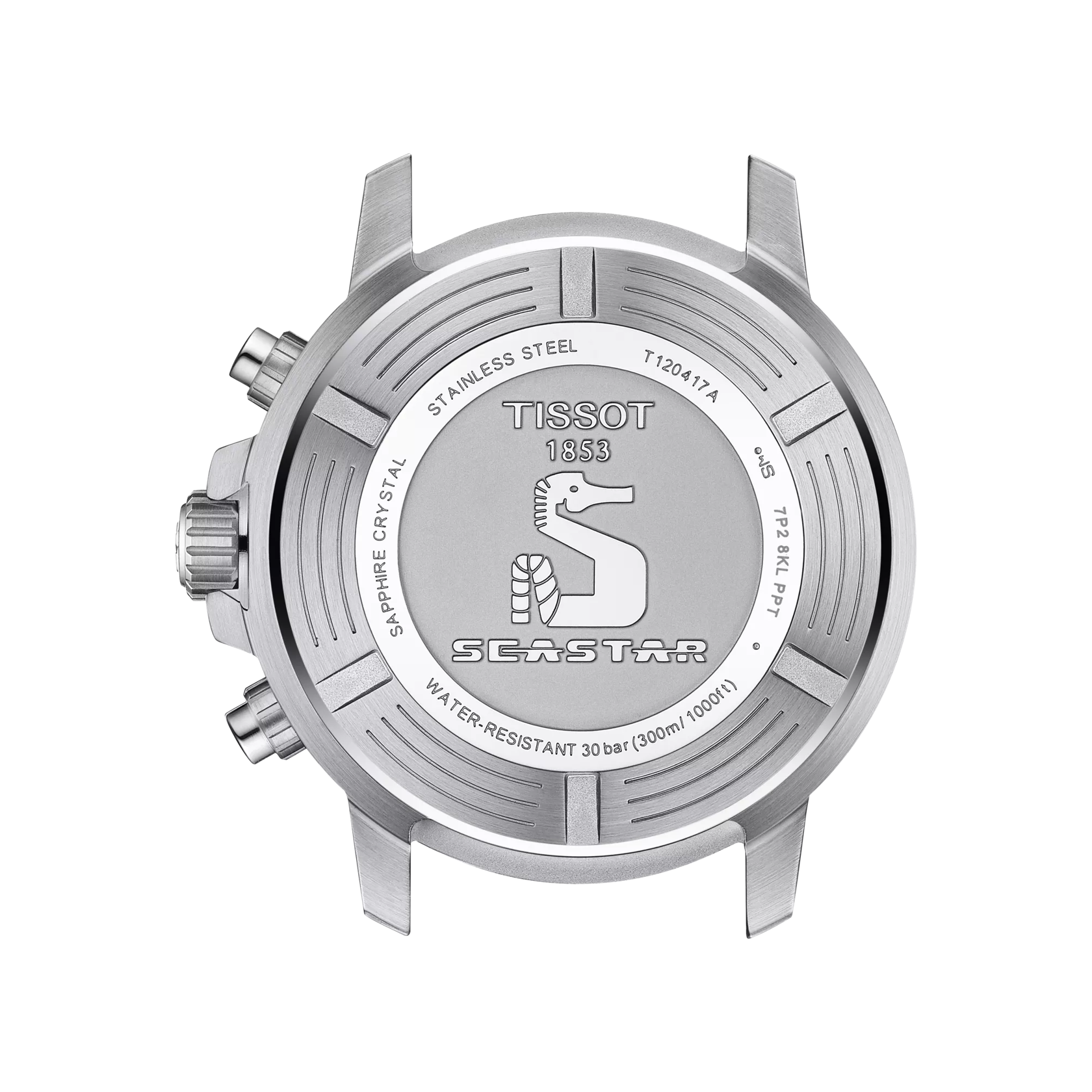 Back view of the watch case Tissot Seastar 1000 Chronograph