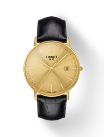 Front view of the watch Tissot Goldrun Sapphire 18K Gold with shadow