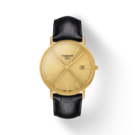 Front view of the watch Tissot Goldrun Sapphire 18K Gold with shadow