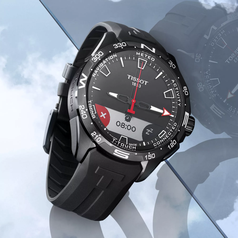 Tissot T-Touch Connect Solar watch on a colored background