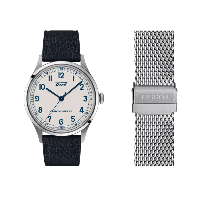 Front view of the watch TISSOT HERITAGE 1938 AUTOMATIC COSC with additional bracelet