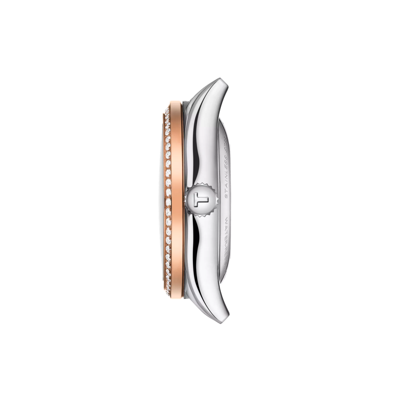 Profile view of the watch case Tissot T-My Lady Automatic 18K Gold bezel