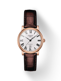 Front view of the watch Tissot Carson Premium Automatic lady with shadow