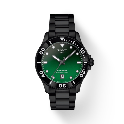 Front view of the watch Tissot Seastar 1000 Quartz 40mm with shadow