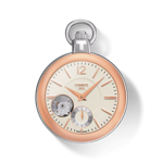 Vista frontal del reloj Tissot Pocket Mechanical Skeleton con sombra