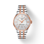 Vue de face de la montre Tissot Chemin des Tourelles Powermatic 80 Helvetic Pride Lady avec ombre