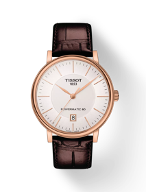 Vista frontal del reloj Tissot Carson Premium Powermatic 80 con sombra
