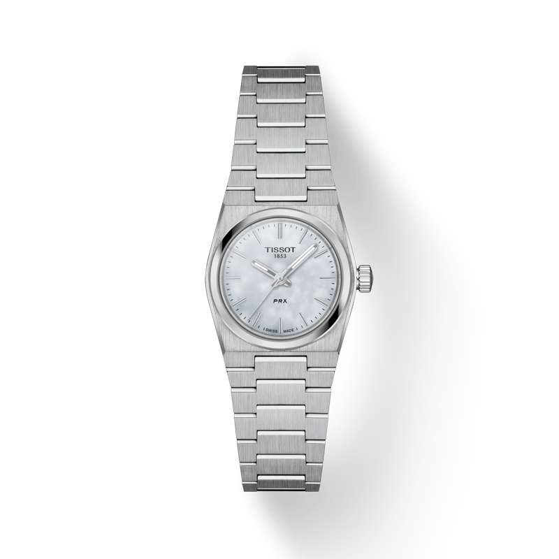 Front view of the watch Tissot PRX 25mm with shadow