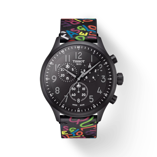 Front view of the watch Tissot Chrono XL Special Edition Roglic with shadow