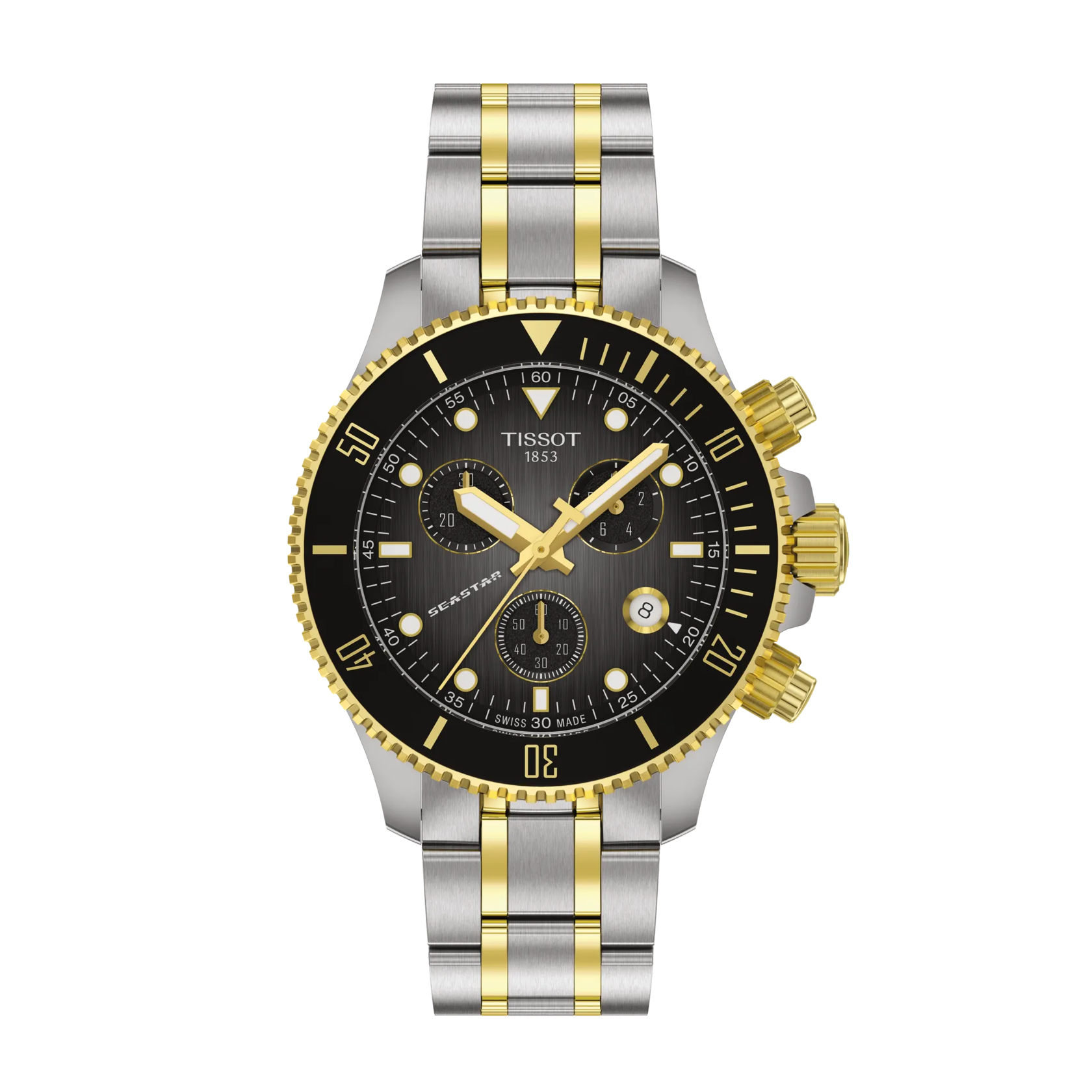 Front view of the watch Tissot Seastar 1000 Quartz Chronograph 38mm
