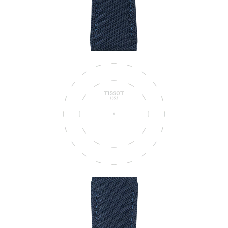 Focus on the lugs of Tissot αυθεντικό μπλε συνθετικό υφασμάτινο λουράκι πτερύγια 22 mm