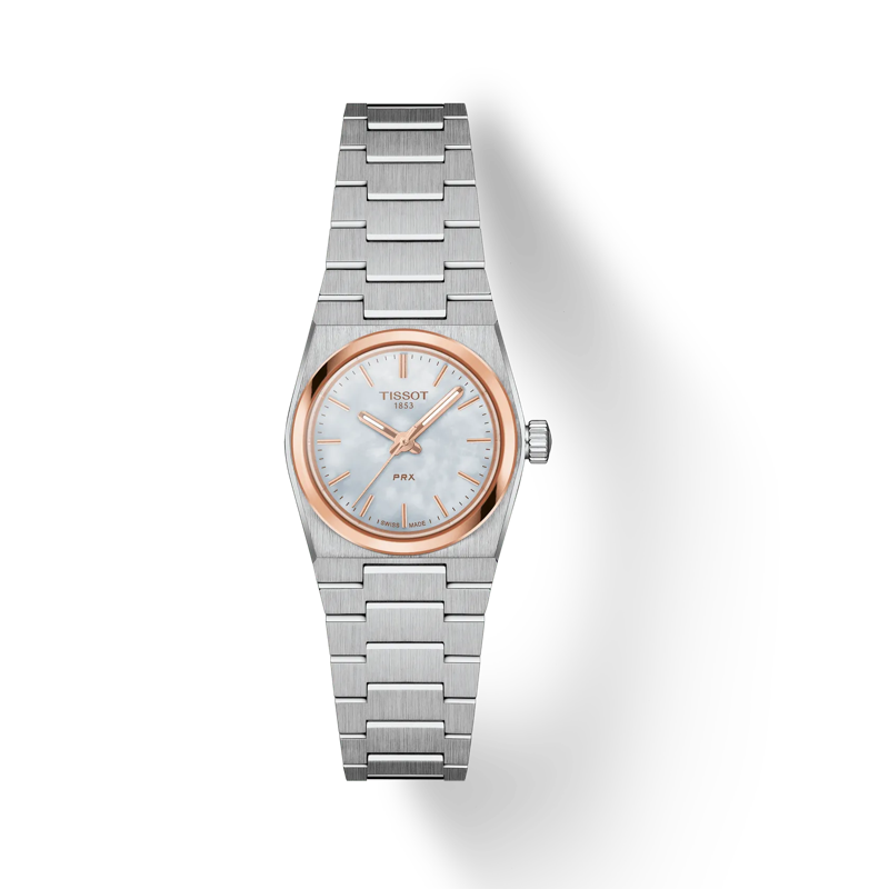 Front view of the watch Tissot PRX 25mm with shadow