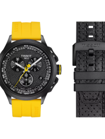 Front view of the watch Tissot T-Race Cycling Tour de France 2023 with additional bracelet