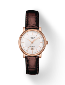 Vista frontal del reloj Tissot Carson Premium Automatic Lady con sombra