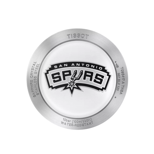 Back view of the watch case Tissot Quickster Chronograph NBA San Antonio Spurs