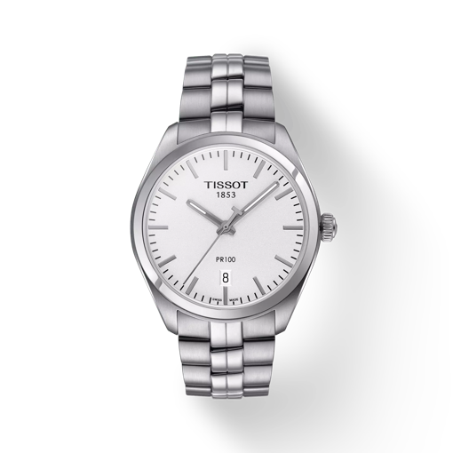 Front view of the watch Tissot PR 100 with shadow