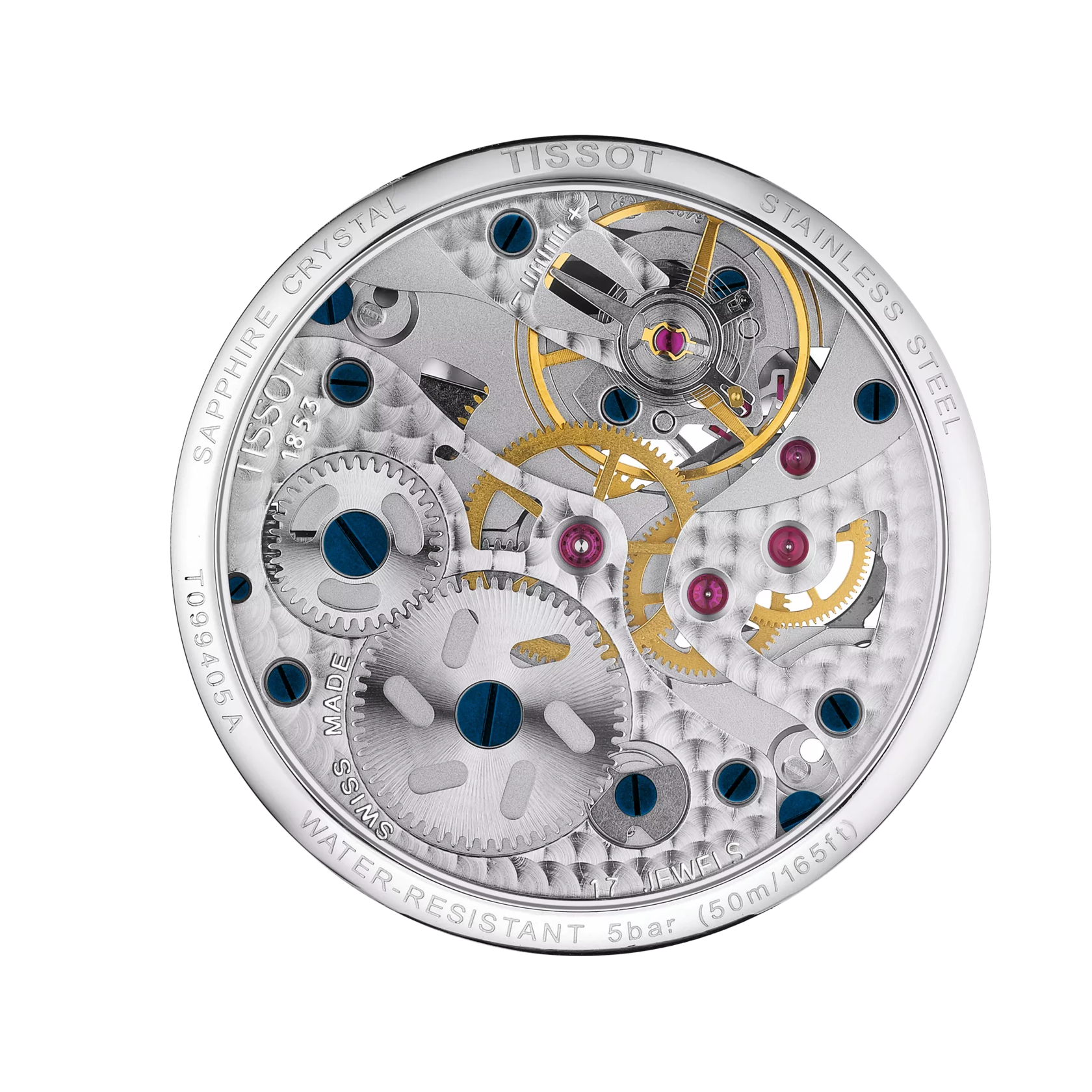 Back view of the watch case Tissot Chemin des Tourelles Squelette Mechanical