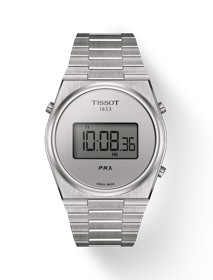 มุมมองด้านหน้าของนาฬิกา Tissot PRX Digital พร้อมเงา