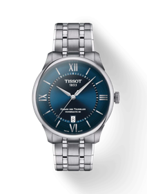 Front view of the watch Tissot Chemin des Tourelles Powermatic 80 39 mm with shadow