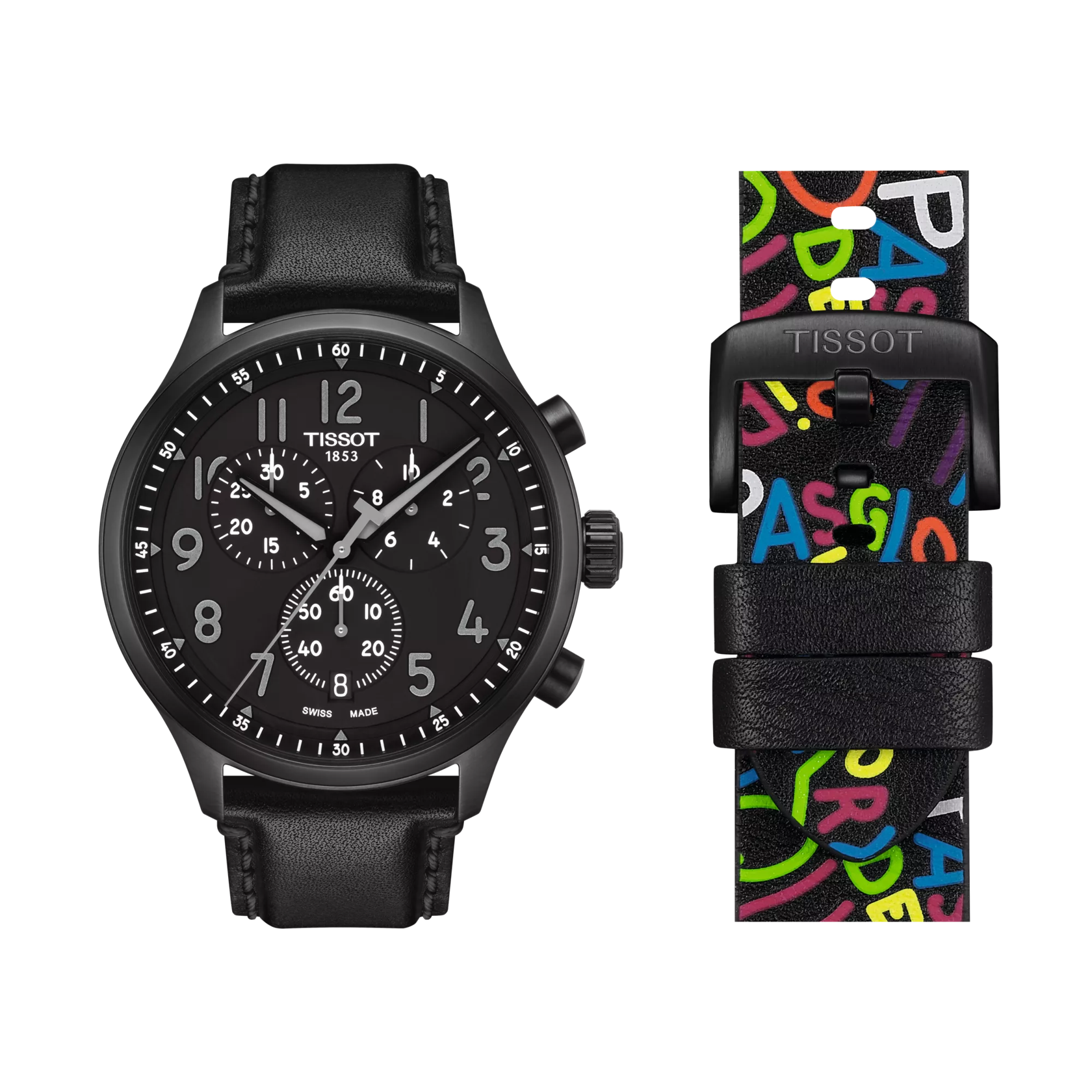 Front view of the watch Tissot Chrono XL Special Edition Roglic with additional bracelet