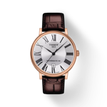 Vue de face de la montre Tissot Carson Premium Powermatic 80 avec ombre