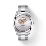 Vista frontal del reloj Tissot Gentleman Powermatic 80 Open Heart con sombra