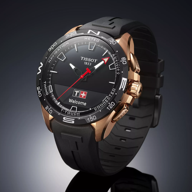 Tissot T-Touch Connect Solar watch on a colored background