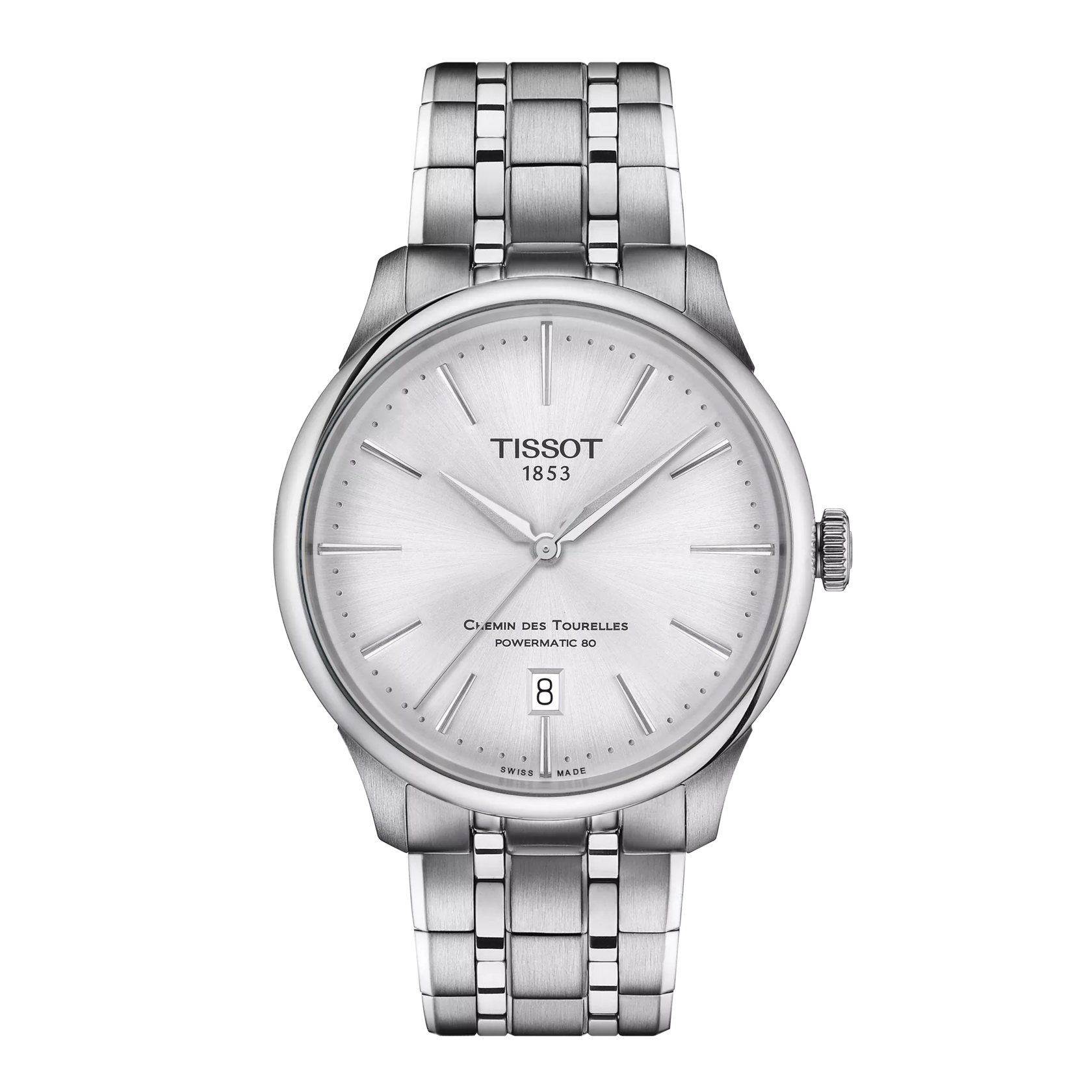 Front view of the watch Tissot Chemin des Tourelles Powermatic 80 39 mm