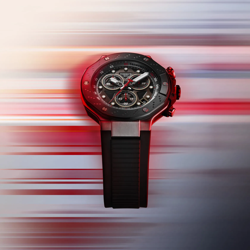 Tissot T-Race MotoGP Quartz Chronograph (2025) watch on a colored background